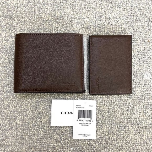 NWT - COACH Men Compact 3 In 1 Wallet - BESTSELLER - Mahogany Brown - Picture 9 of 9